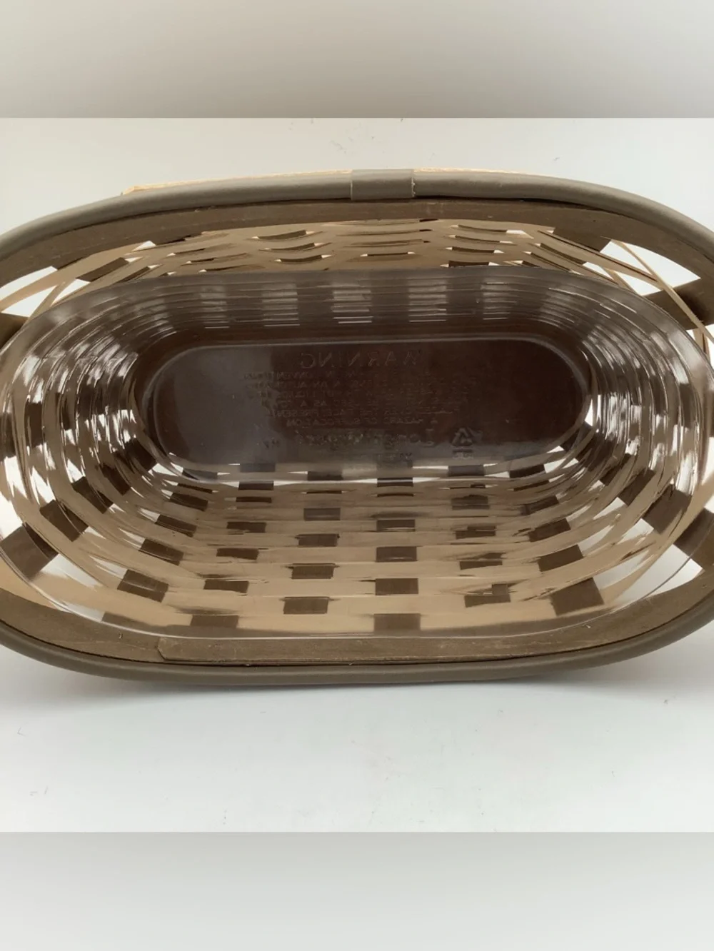 Longaberger Tan and Brown Woven Bicycle Basket with Leather Handles and Liner - Picture 8 of 10